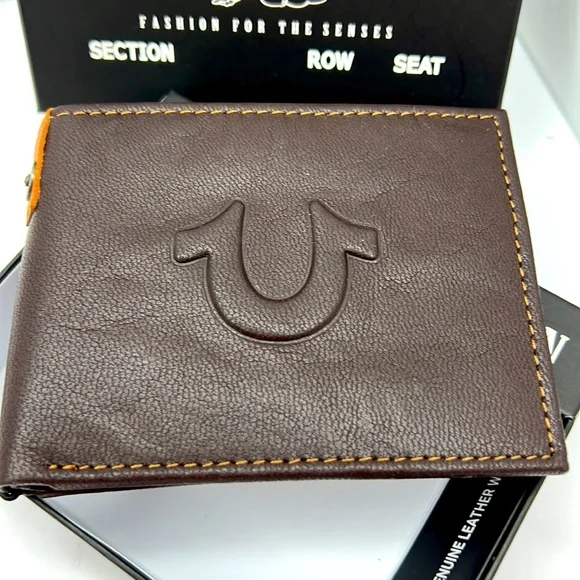 TRUE RELIGION MENS WALLET, ALL LEATHER, BROWN COLOR, WITH RFID PROTECTION - Picture 2 of 14